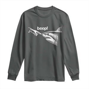Boop Shark Meme Long Sleeve Shirt Funny Nose Touch Shark Lovers Ocean Life TS11 Dark Heather Print Your Wear