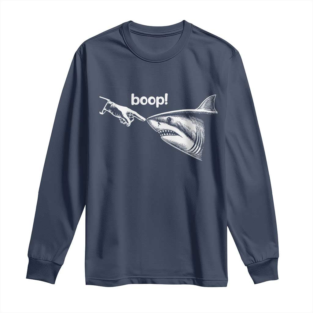 Boop Shark Meme Long Sleeve Shirt Funny Nose Touch Shark Lovers Ocean Life TS11 Navy Print Your Wear
