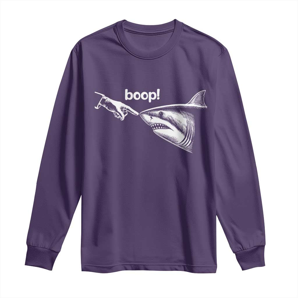 Boop Shark Meme Long Sleeve Shirt Funny Nose Touch Shark Lovers Ocean Life TS11 Purple Print Your Wear