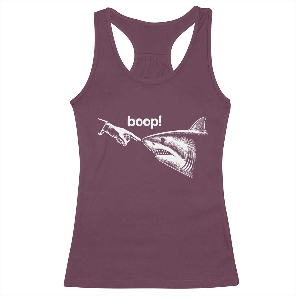 Boop Shark Meme Racerback Tank Top Funny Nose Touch Shark Lovers Ocean Life TS11 Maroon Print Your Wear