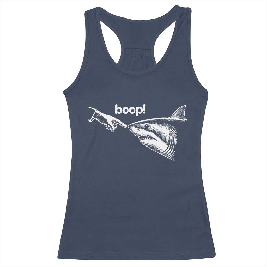 Boop Shark Meme Racerback Tank Top Funny Nose Touch Shark Lovers Ocean Life TS11 Navy Print Your Wear