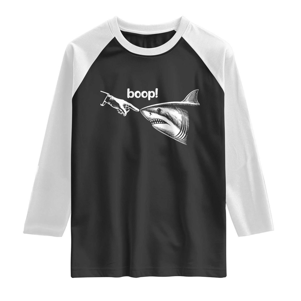 Boop Shark Meme Raglan Shirt Funny Nose Touch Shark Lovers Ocean Life TS11 Black White Print Your Wear