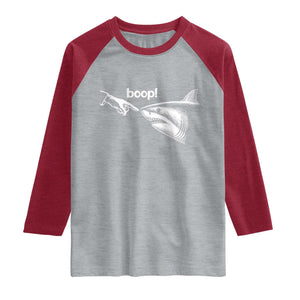 Boop Shark Meme Raglan Shirt Funny Nose Touch Shark Lovers Ocean Life TS11 Heather Gray Heather Red Print Your Wear