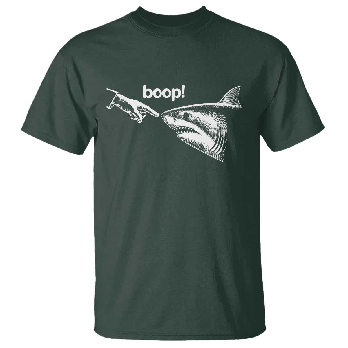 Boop Shark Meme T Shirt Funny Nose Touch Shark Lovers Ocean Life TS11 Dark Forest Green Print Your Wear