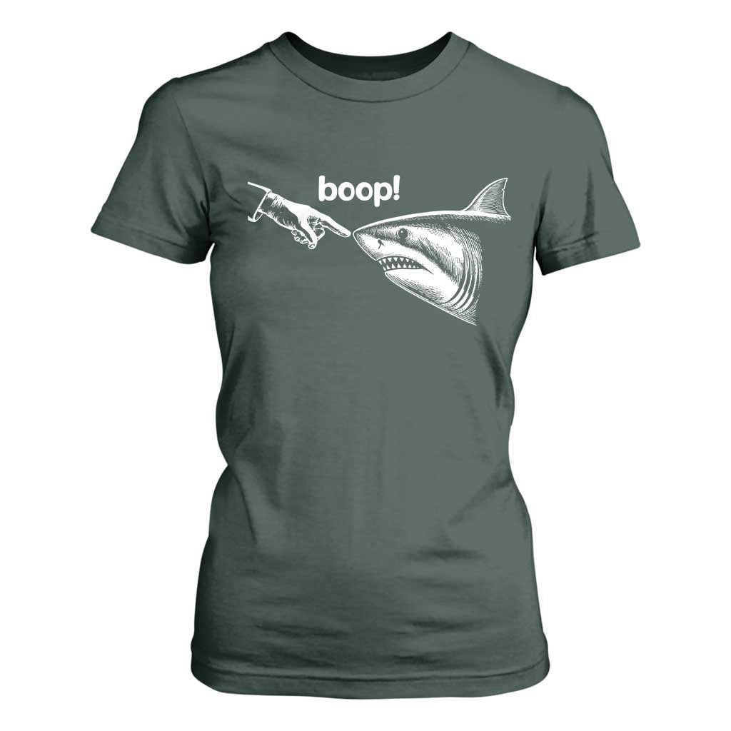Boop Shark Meme T Shirt For Women Funny Nose Touch Shark Lovers Ocean Life TS11 Dark Forest Green Print Your Wear