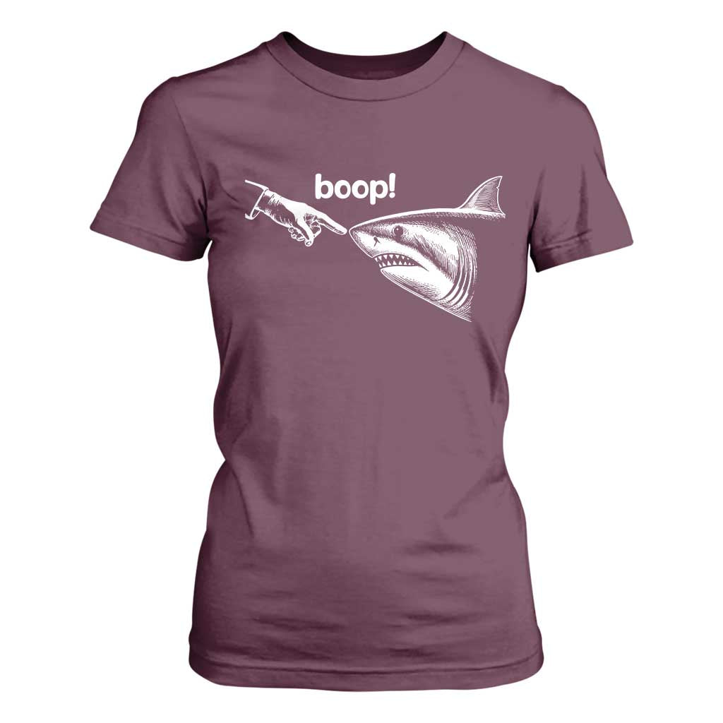 Boop Shark Meme T Shirt For Women Funny Nose Touch Shark Lovers Ocean Life TS11 Maroon Print Your Wear