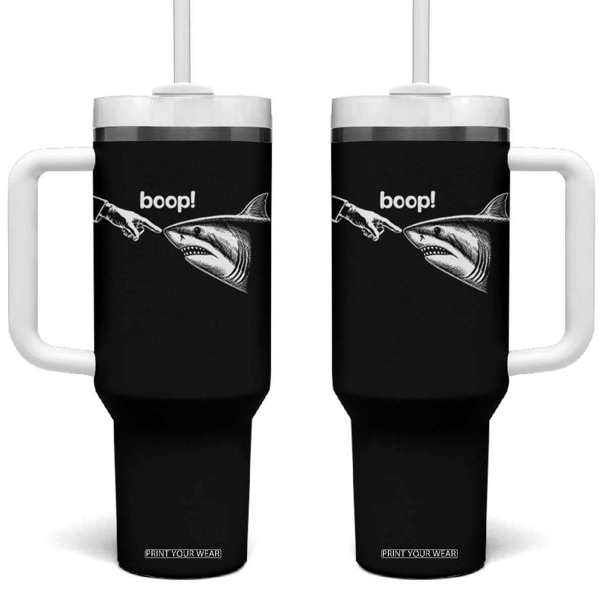 Boop Shark Meme Tumbler With Handle Funny Nose Touch Shark Lovers Ocean Life TS11 One Size: 40 oz Black Print Your Wear
