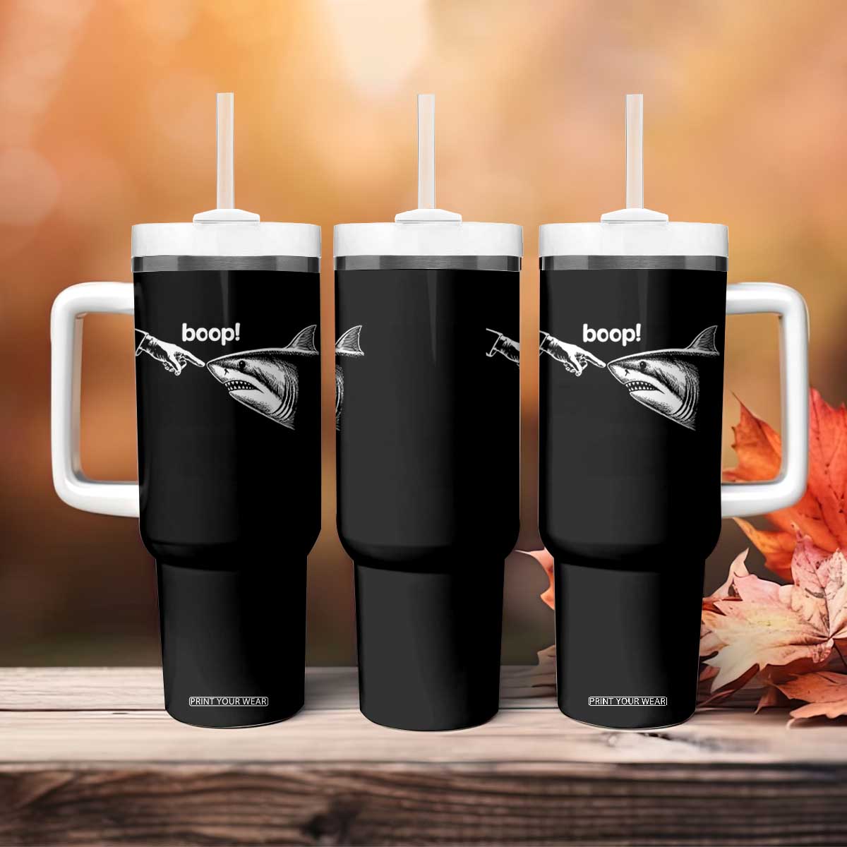 Boop Shark Meme Tumbler With Handle Funny Nose Touch Shark Lovers Ocean Life TS11 Print Your Wear