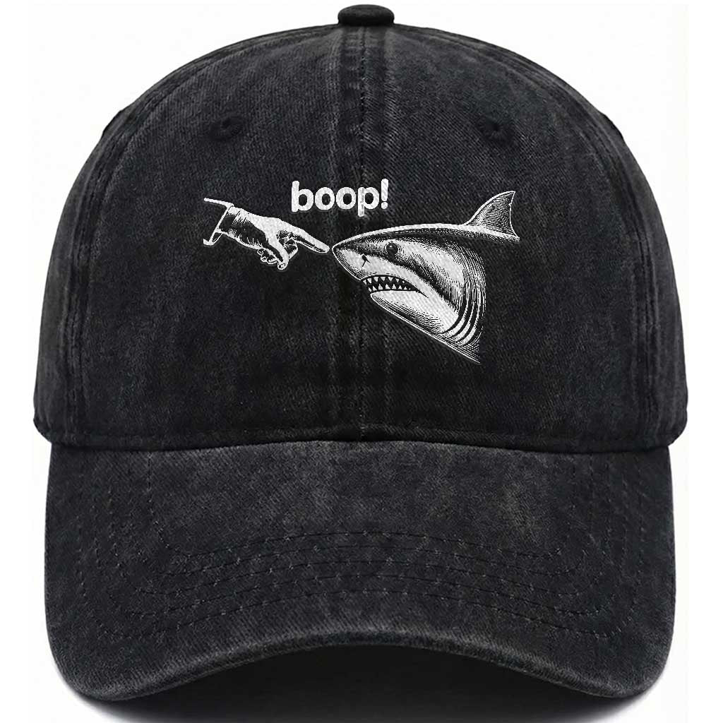 Boop Shark Meme Washed Cotton Baseball Cap Funny Nose Touch Shark Lovers Ocean Life TS11 Print Your Wear