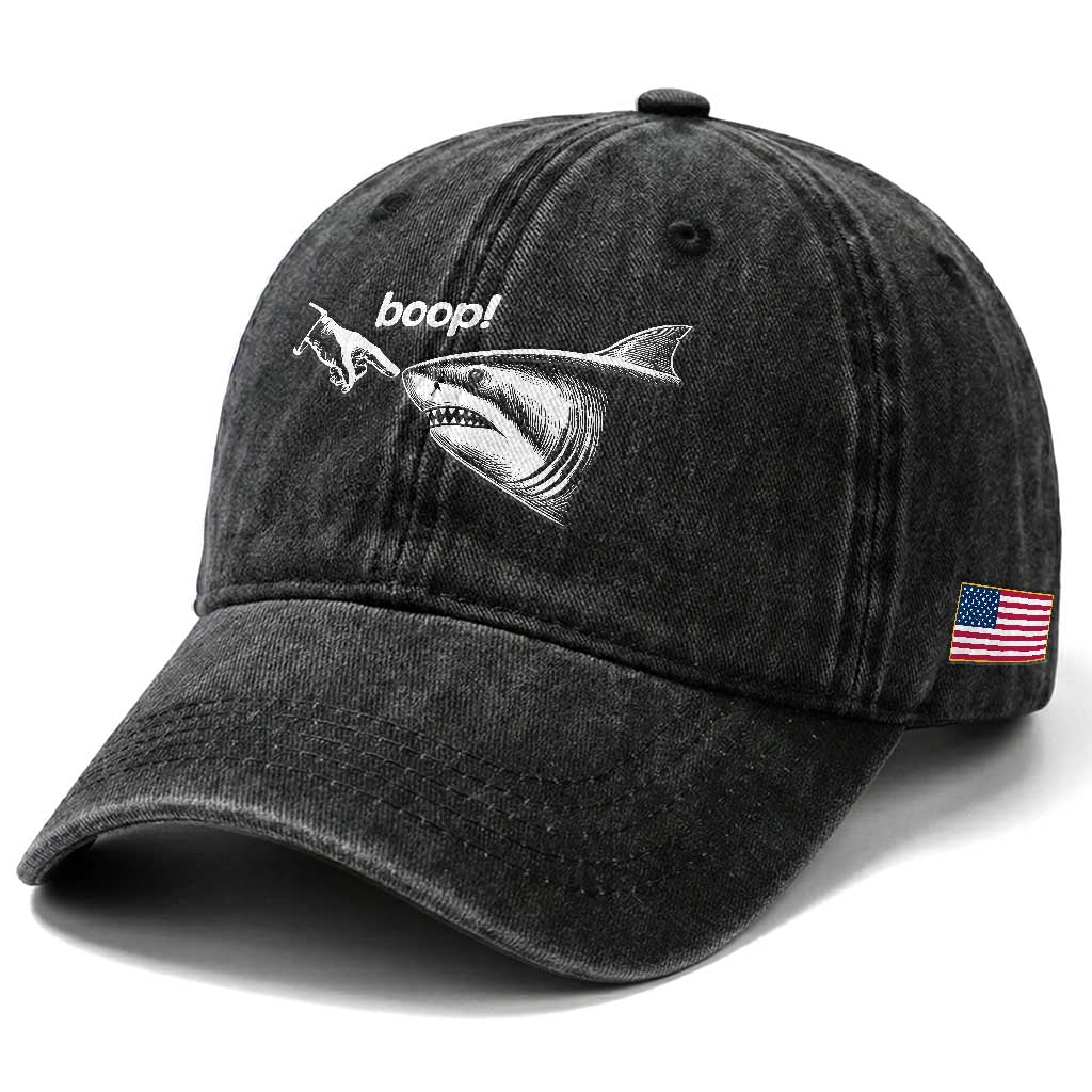 Boop Shark Meme Washed Cotton Baseball Cap Funny Nose Touch Shark Lovers Ocean Life TS11 Print Your Wear