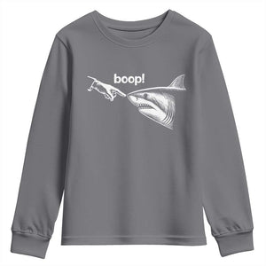 Boop Shark Meme Youth Sweatshirt Funny Nose Touch Shark Lovers Ocean Life TS11 Charcoal Print Your Wear