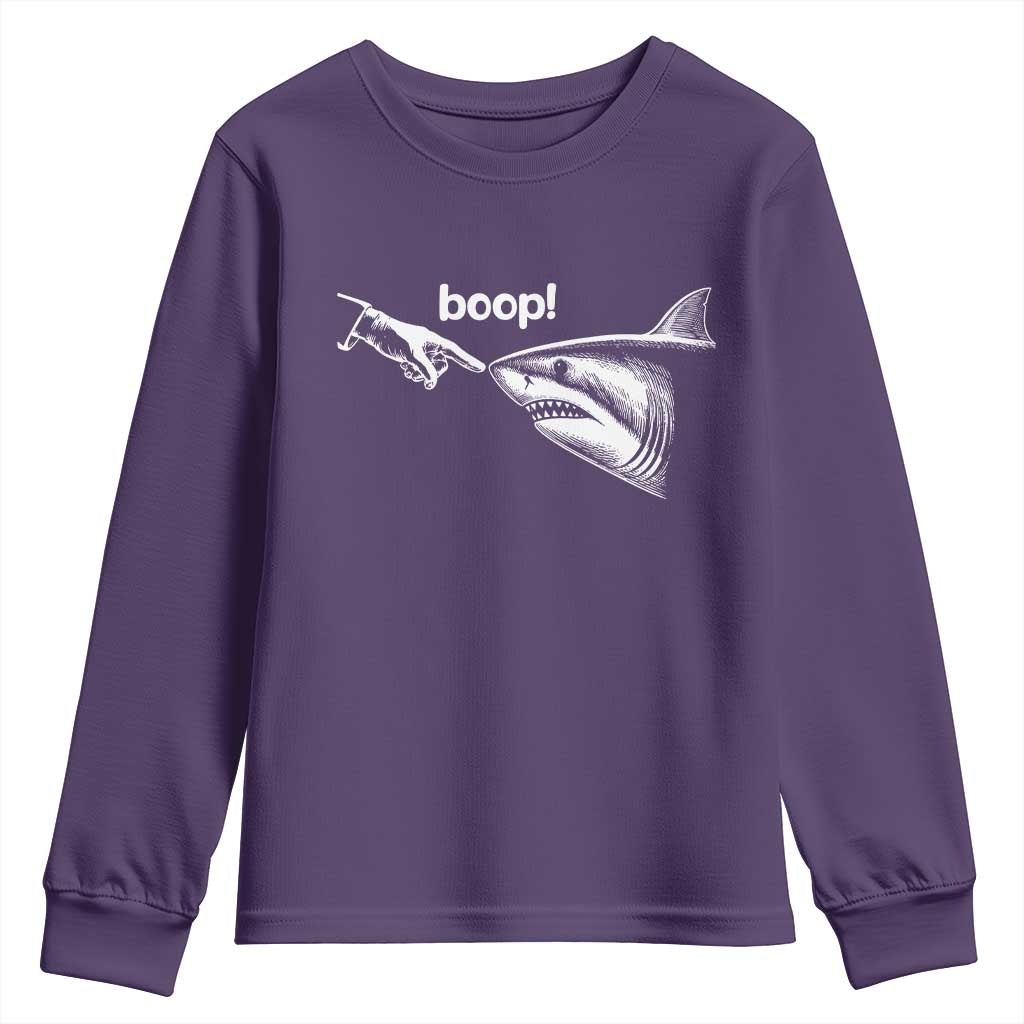 Boop Shark Meme Youth Sweatshirt Funny Nose Touch Shark Lovers Ocean Life TS11 Purple Print Your Wear