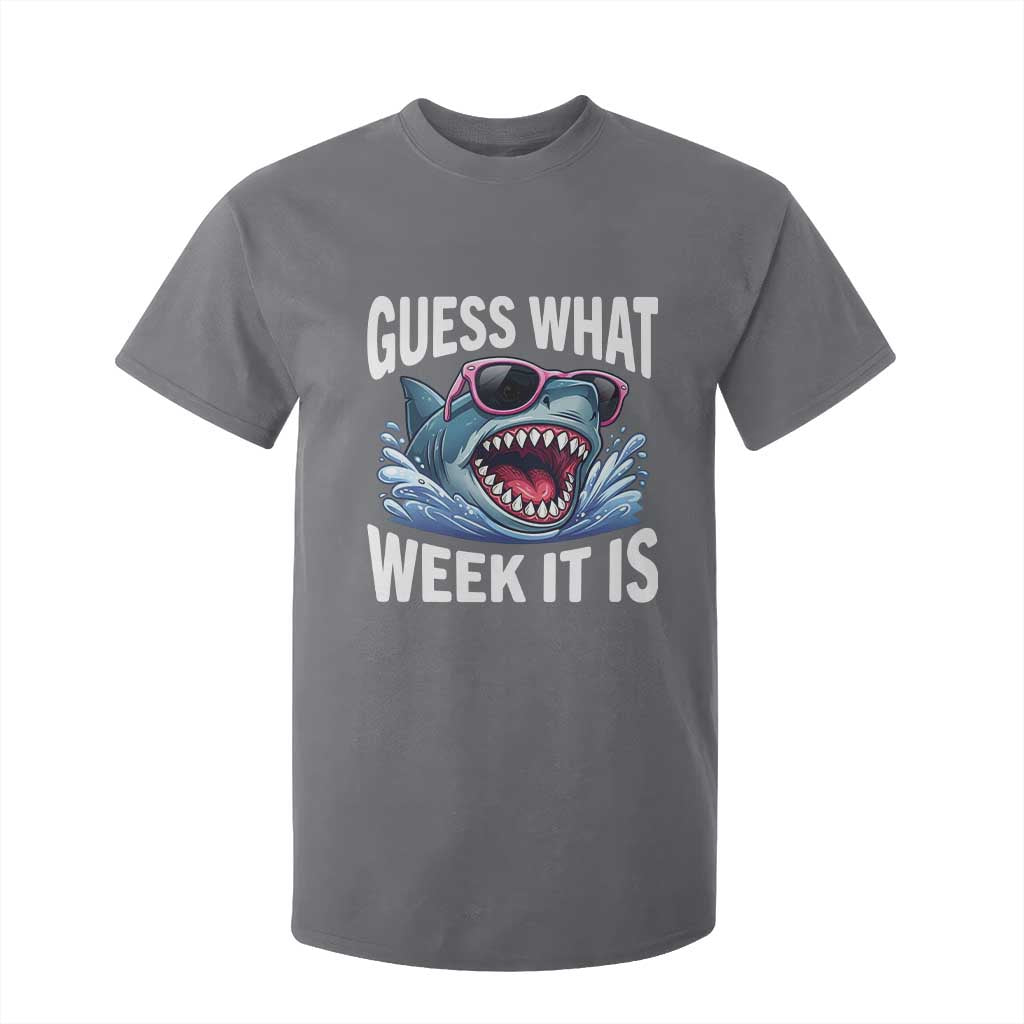 Funny Shark Guess What Week It Is T Shirt For Kid Shark Awareness Support Ocean Summer TS11 Charcoal Print Your Wear