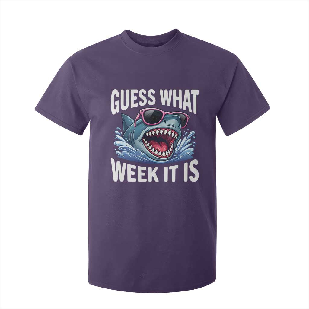 Funny Shark Guess What Week It Is T Shirt For Kid Shark Awareness Support Ocean Summer TS11 Purple Print Your Wear
