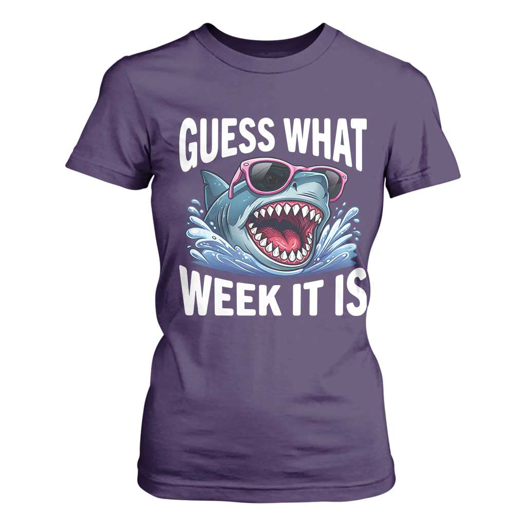 Funny Shark Guess What Week It Is T Shirt For Women Shark Awareness Support Ocean Summer TS11 Purple Print Your Wear