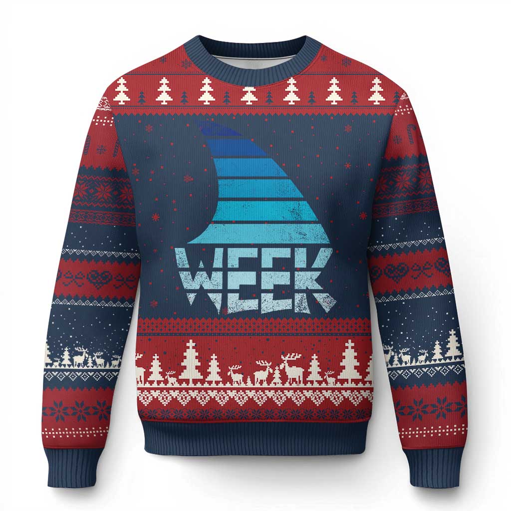 Funny Shark Fin Week Retro Ocean Wildlife Vintage Ugly Christmas Sweater TS11 Navy Red Print Your Wear