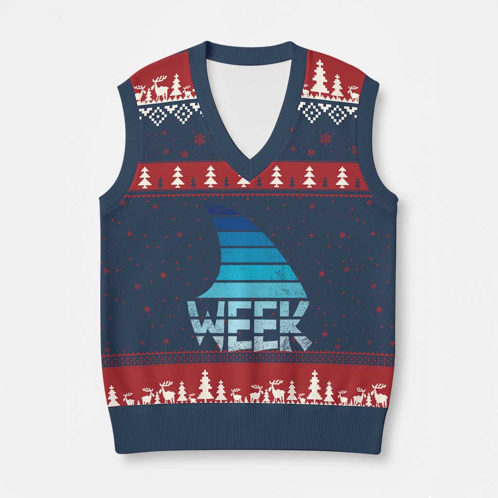 Funny Shark Fin Week Retro Ocean Wildlife Vintage V-Neck Knit Sweater Vest TS11 Navy Red Print Your Wear