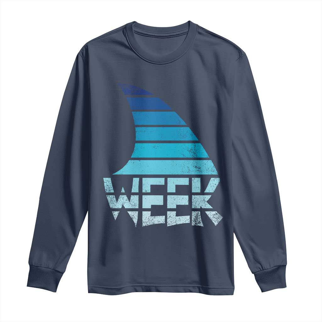 Funny Shark Fin Week Retro Ocean Wildlife Vintage Long Sleeve Shirt TS11 Navy Print Your Wear
