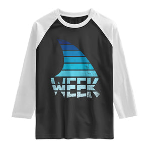Funny Shark Fin Week Retro Ocean Wildlife Vintage Raglan Shirt TS11 Black White Print Your Wear