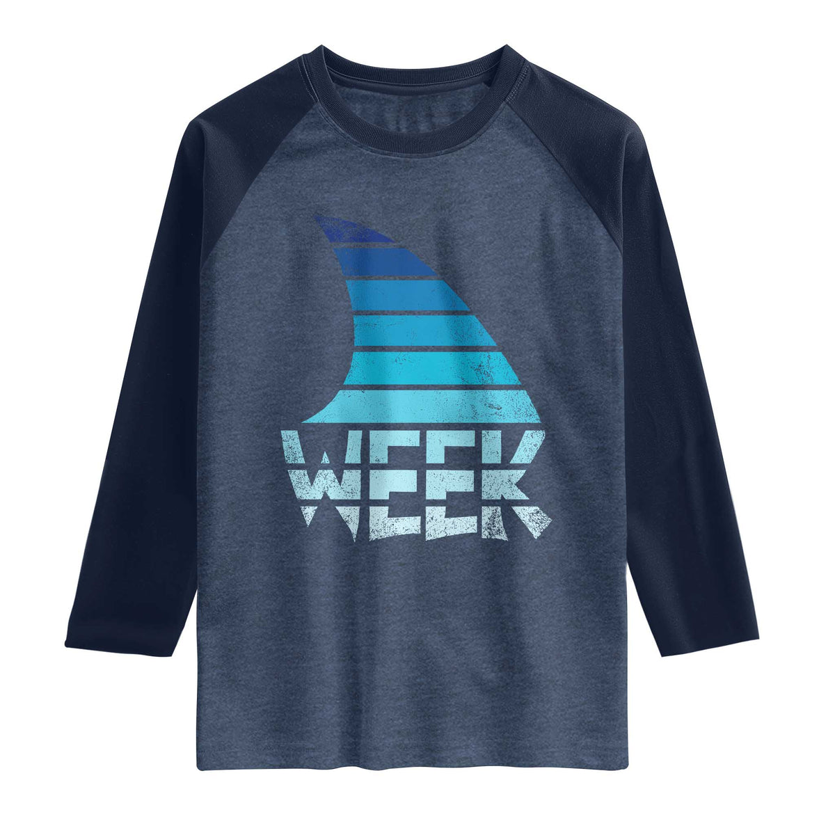 Funny Shark Fin Week Retro Ocean Wildlife Vintage Raglan Shirt TS11 Heather Denim Navy Print Your Wear