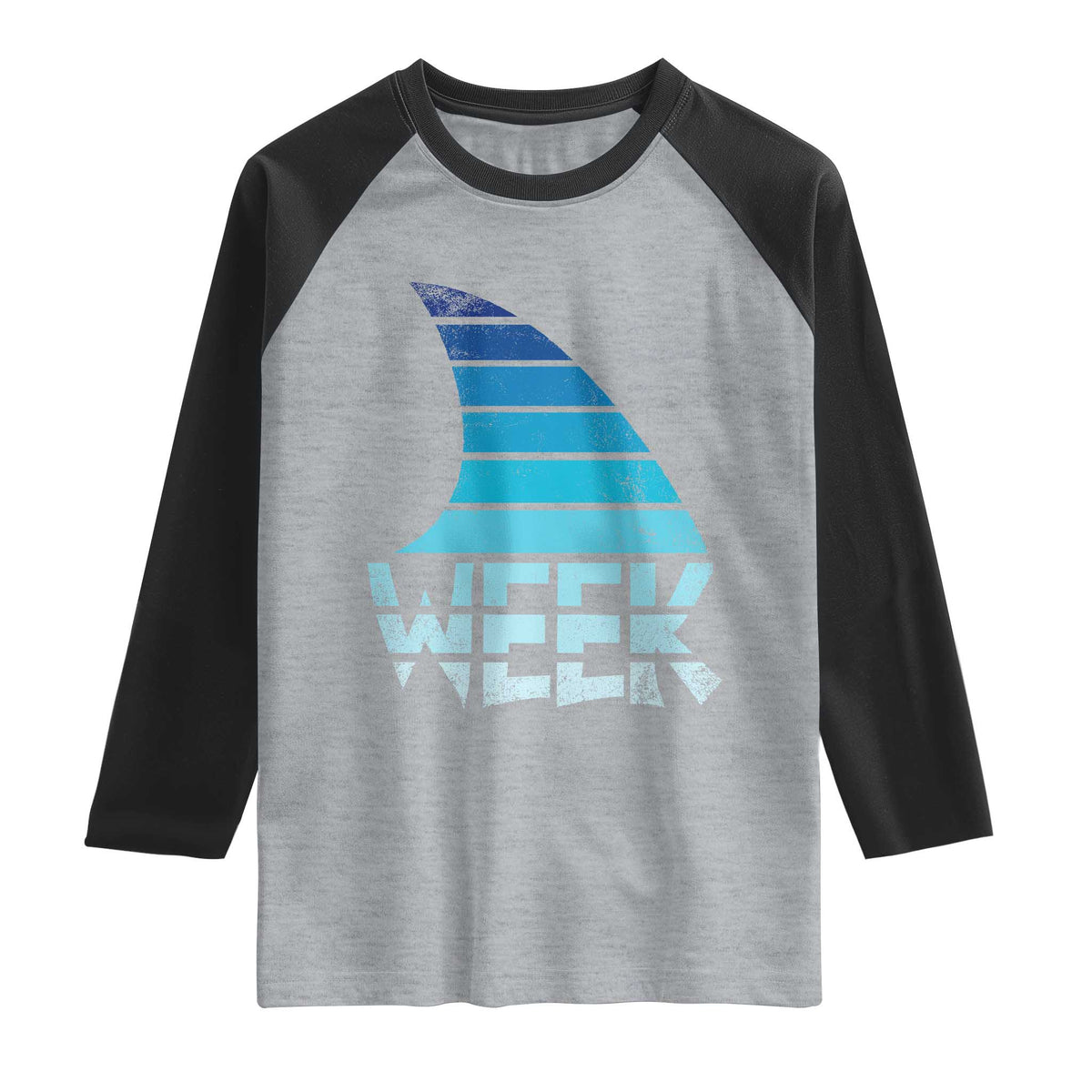 Funny Shark Fin Week Retro Ocean Wildlife Vintage Raglan Shirt TS11 Heather Gray Black Print Your Wear