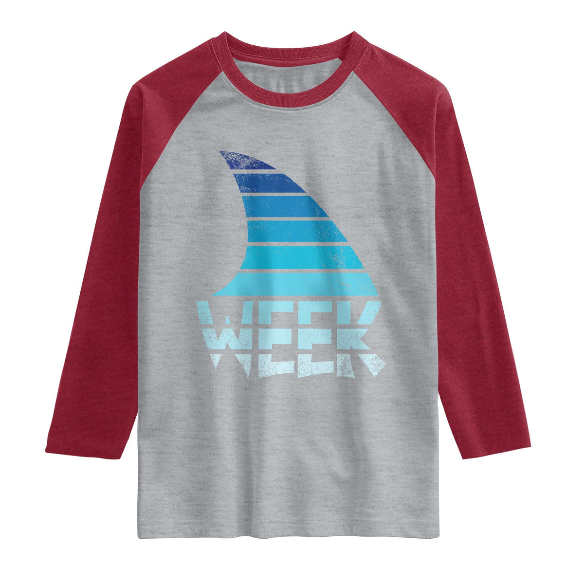 Funny Shark Fin Week Retro Ocean Wildlife Vintage Raglan Shirt TS11 Heather Gray Heather Red Print Your Wear