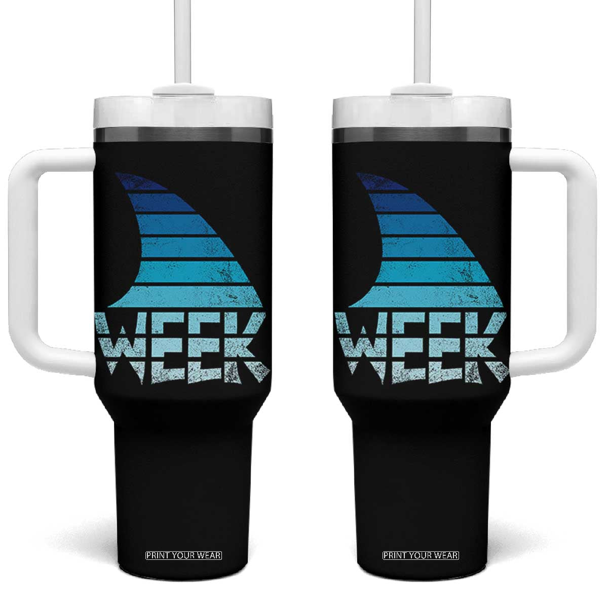 Funny Shark Fin Week Retro Ocean Wildlife Vintage Tumbler With Handle TS11 One Size: 40 oz Black Print Your Wear