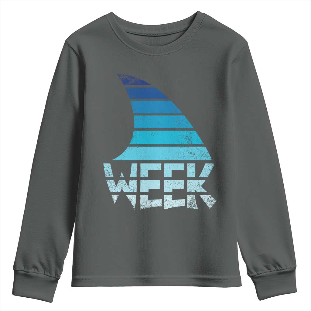 Funny Shark Fin Week Retro Ocean Wildlife Vintage Youth Sweatshirt TS11 Dark Heather Print Your Wear