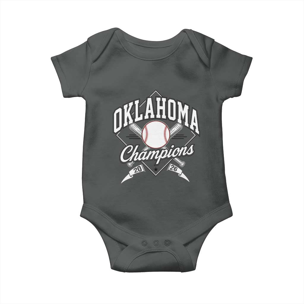 Oklahoma Champions 2026 Baby Onesie Baseball Pennant Flag Graphic TS11 Dark Heather Print Your Wear
