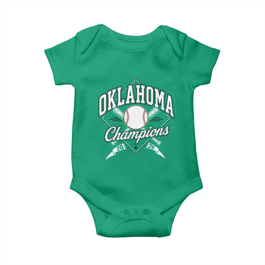 Oklahoma Champions 2026 Baby Onesie Baseball Pennant Flag Graphic TS11 Irish Green Print Your Wear