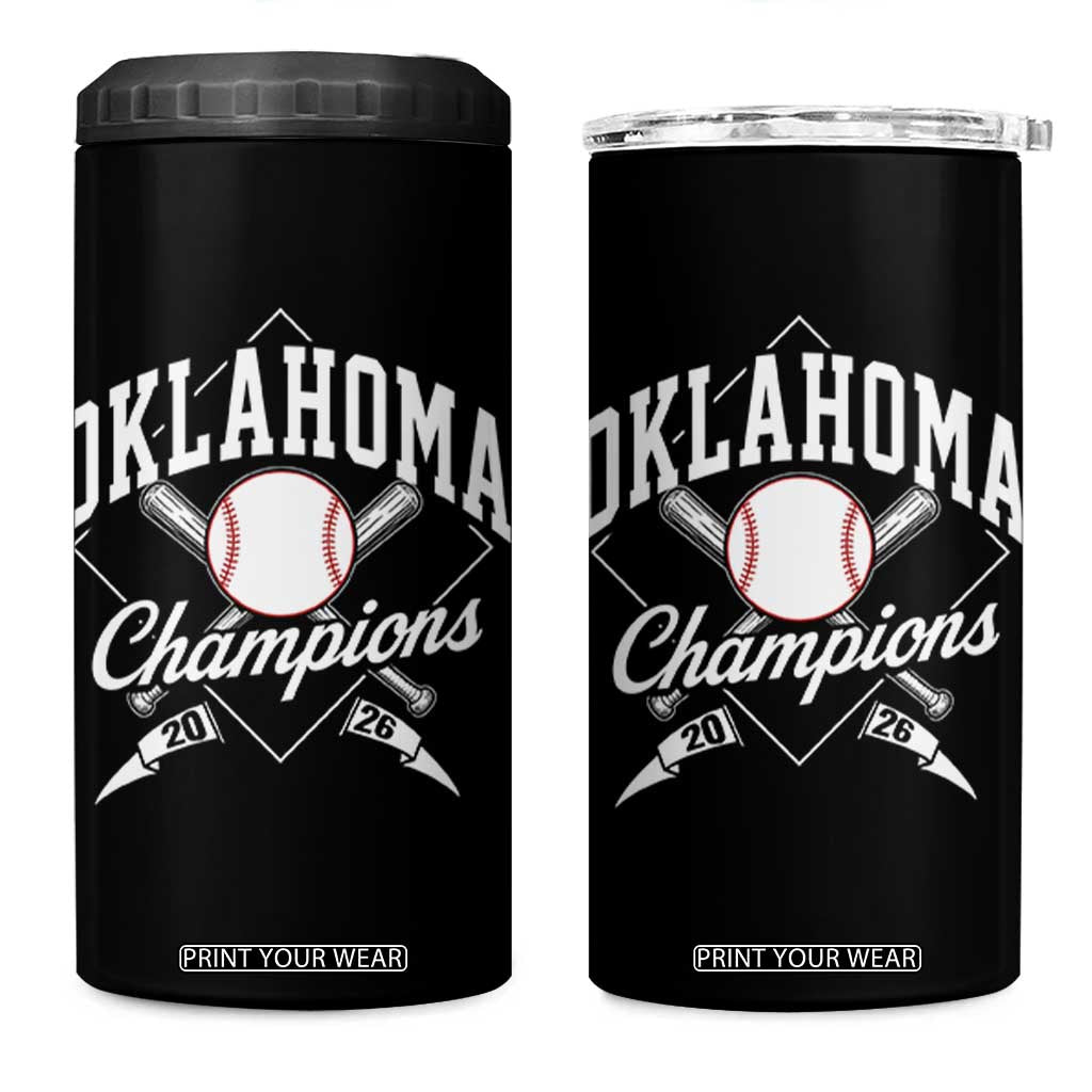 Oklahoma Champions 2026 4 in 1 Can Cooler Tumbler Baseball Diamond Pennant Flag Graphic TS11 One Size: 16 oz Black Print Your Wear