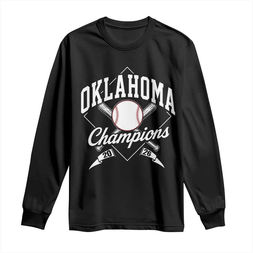 Oklahoma Champions 2026 Long Sleeve Shirt Baseball Pennant Flag Graphic TS11 Black Print Your Wear