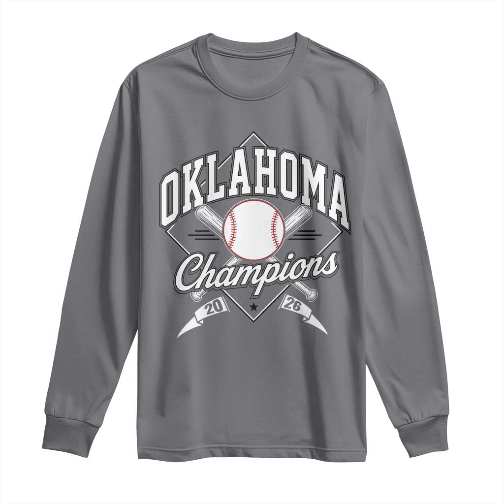 Oklahoma Champions 2026 Long Sleeve Shirt Baseball Pennant Flag Graphic TS11 Charcoal Print Your Wear