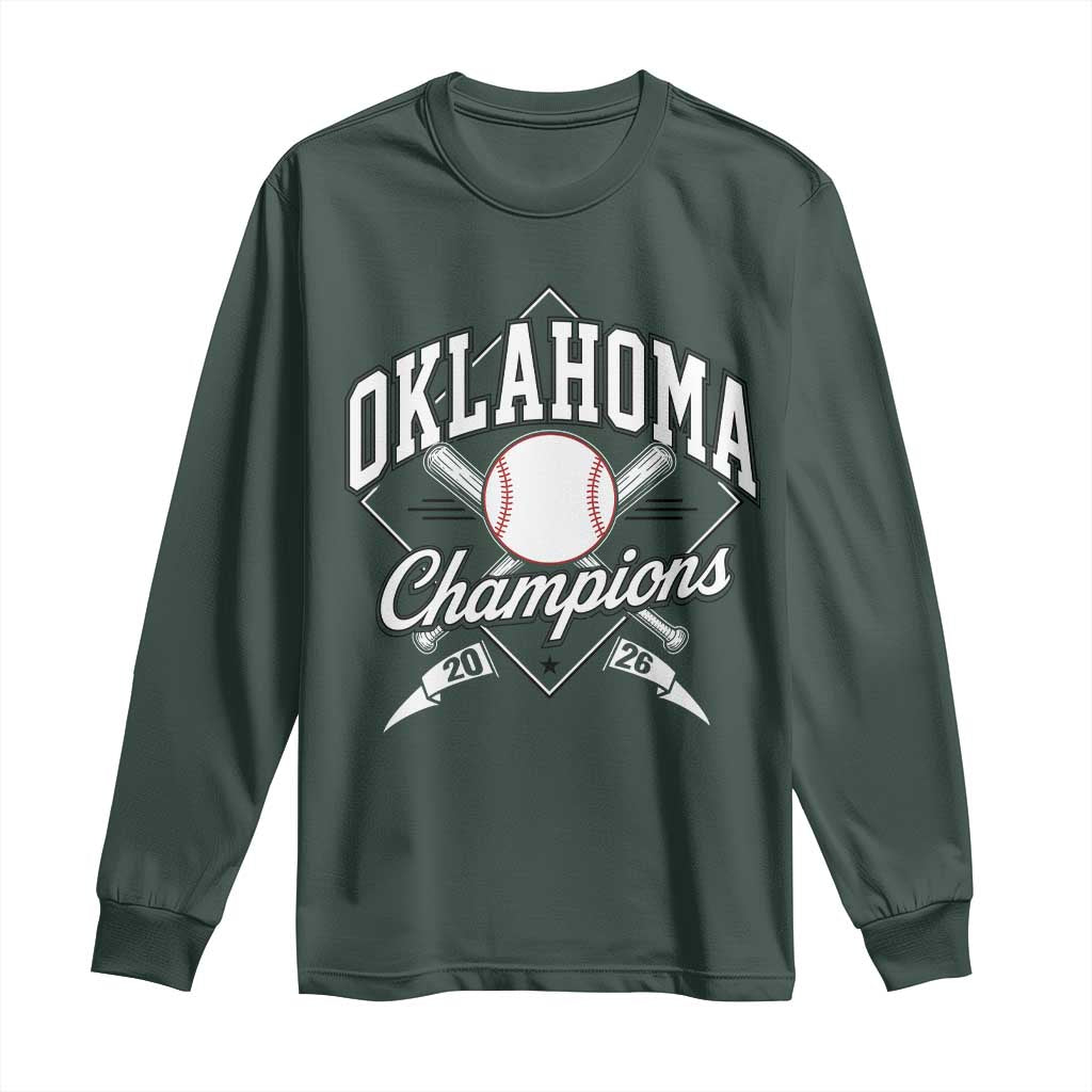 Oklahoma Champions 2026 Long Sleeve Shirt Baseball Pennant Flag Graphic TS11 Dark Forest Green Print Your Wear