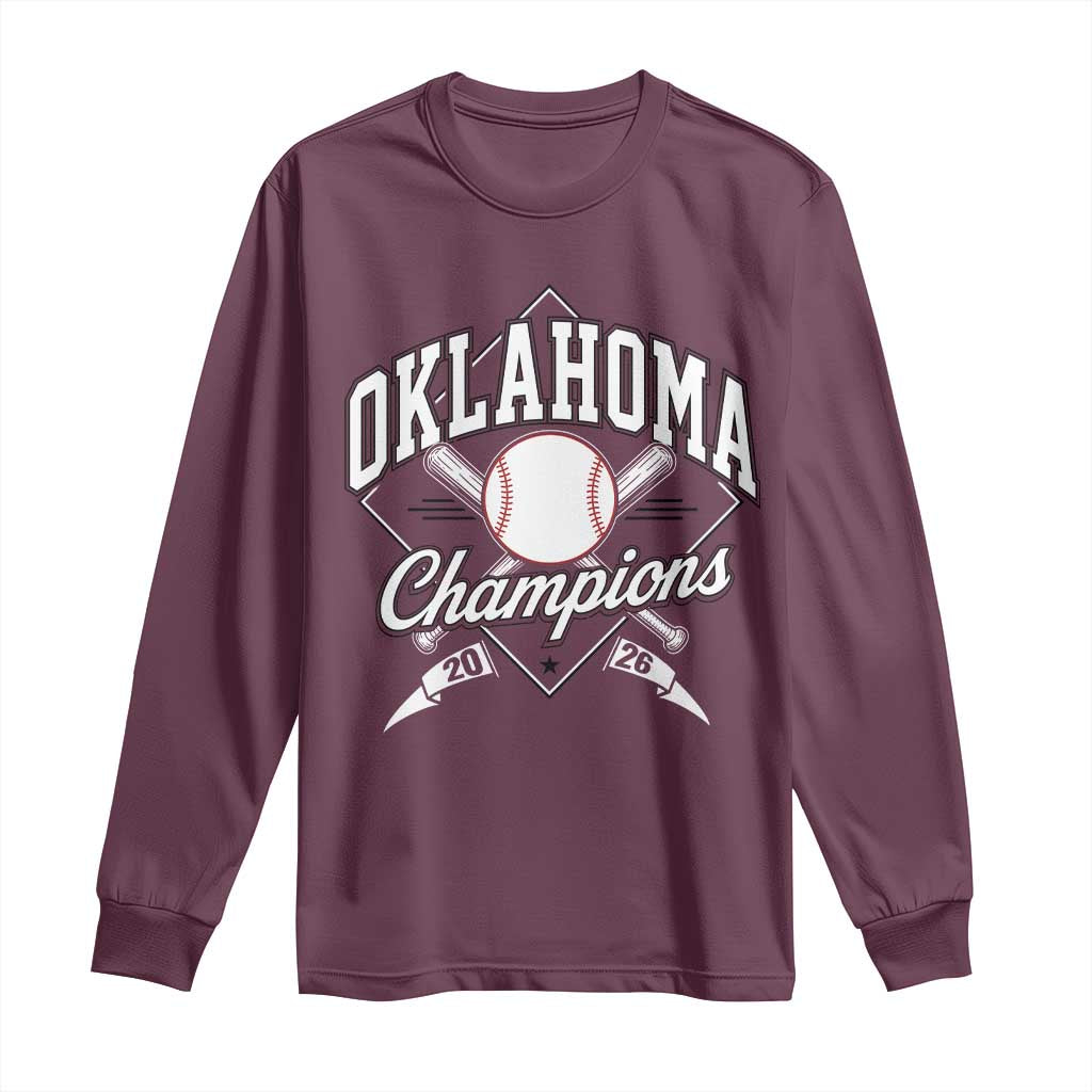 Oklahoma Champions 2026 Long Sleeve Shirt Baseball Pennant Flag Graphic TS11 Maroon Print Your Wear