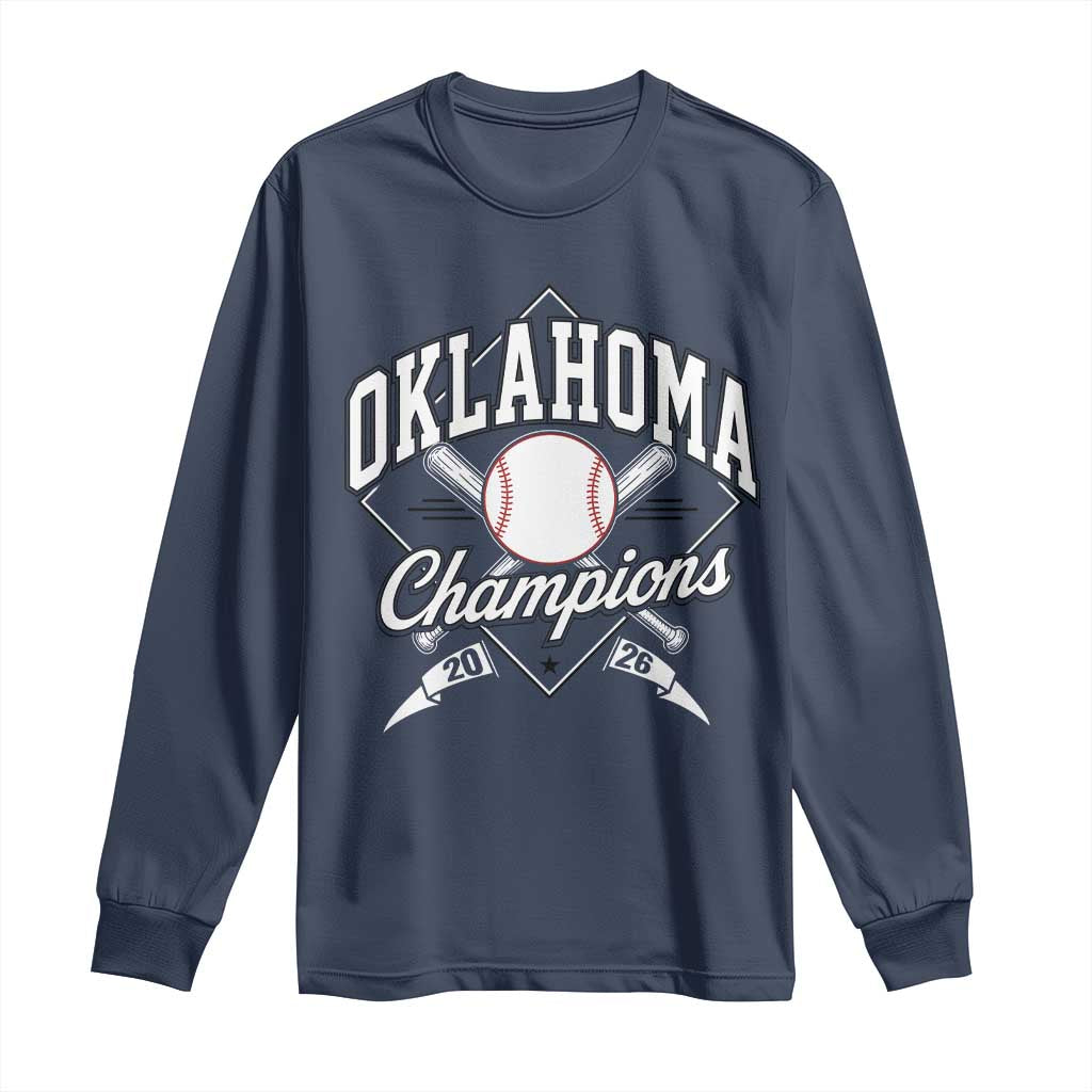 Oklahoma Champions 2026 Long Sleeve Shirt Baseball Pennant Flag Graphic TS11 Navy Print Your Wear