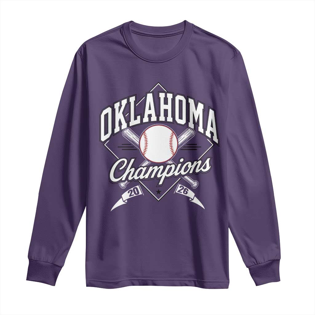 Oklahoma Champions 2026 Long Sleeve Shirt Baseball Pennant Flag Graphic TS11 Purple Print Your Wear