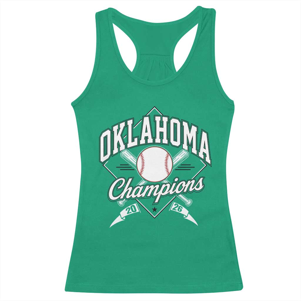 Oklahoma Champions 2026 Racerback Tank Top Baseball Pennant Flag Graphic TS11 Irish Green Print Your Wear