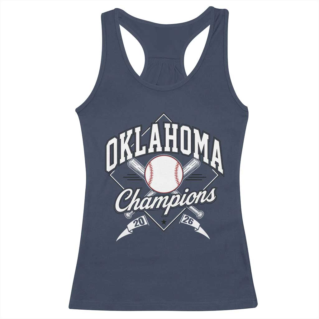 Oklahoma Champions 2026 Racerback Tank Top Baseball Pennant Flag Graphic TS11 Navy Print Your Wear