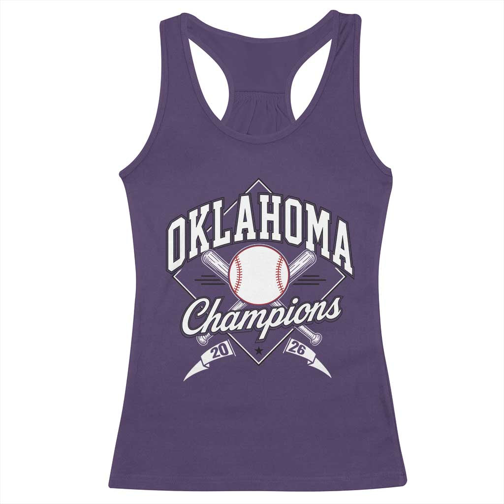 Oklahoma Champions 2026 Racerback Tank Top Baseball Pennant Flag Graphic TS11 Purple Print Your Wear