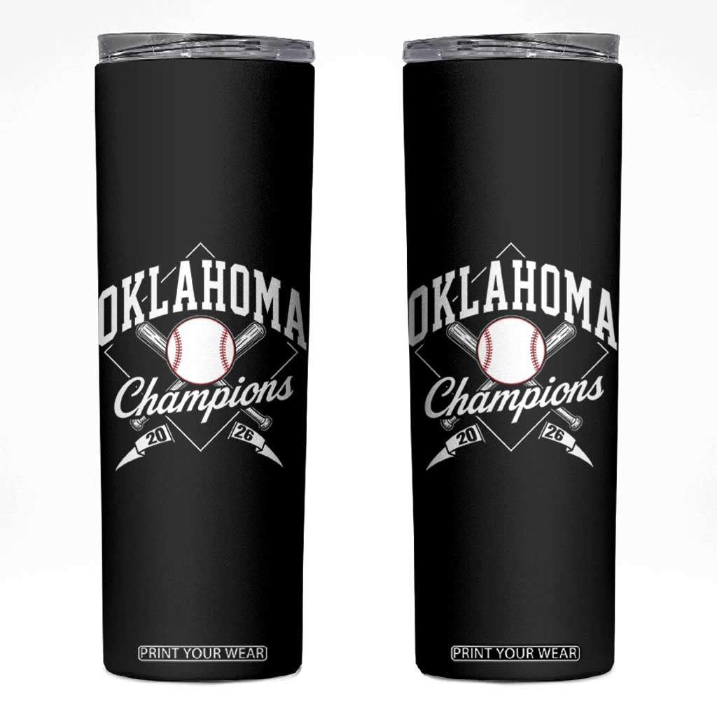 Oklahoma Champions 2026 Skinny Tumbler Baseball Diamond Pennant Flag Graphic TS11 Black Print Your Wear
