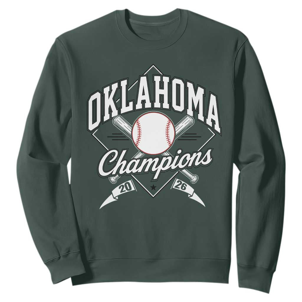 Oklahoma Champions 2026 Sweatshirt Baseball Pennant Flag Graphic TS11 Dark Forest Green Print Your Wear