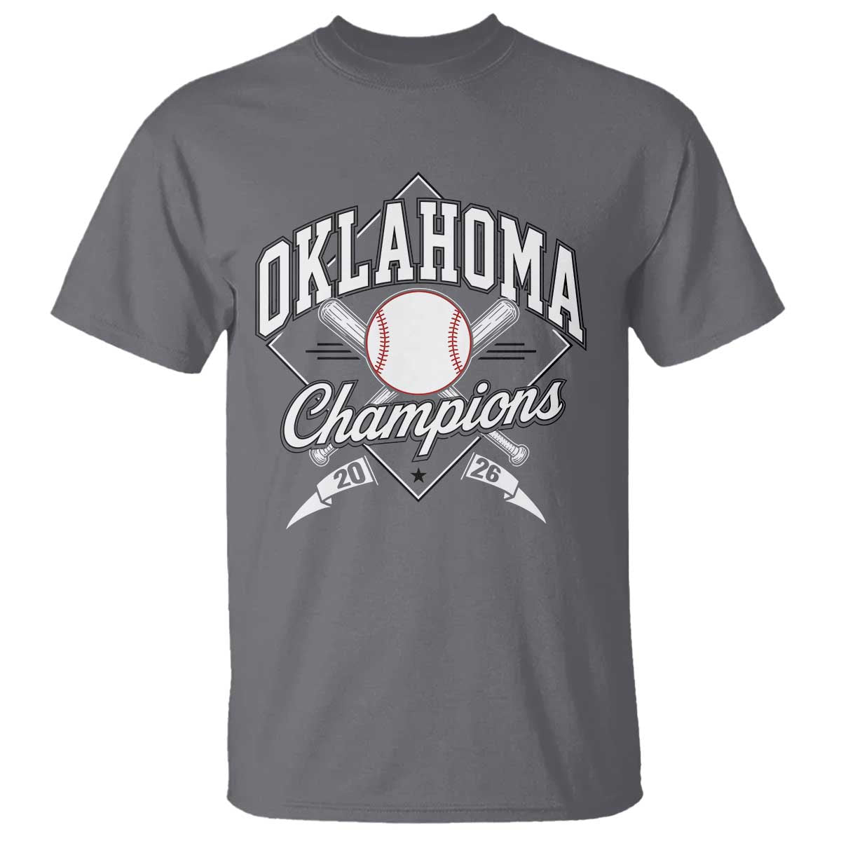 Oklahoma Champions 2026 T Shirt Baseball Pennant Flag Graphic TS11 Charcoal Print Your Wear