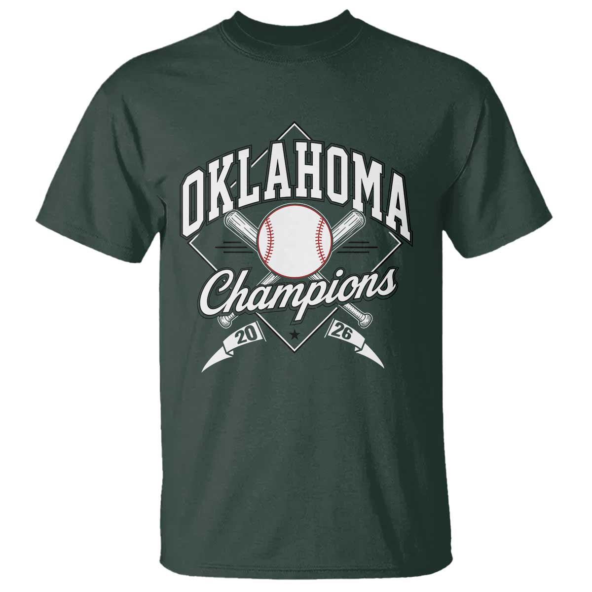 Oklahoma Champions 2026 T Shirt Baseball Pennant Flag Graphic TS11 Dark Forest Green Print Your Wear