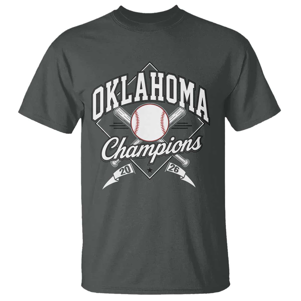 Oklahoma Champions 2026 T Shirt Baseball Pennant Flag Graphic TS11 Dark Heather Print Your Wear