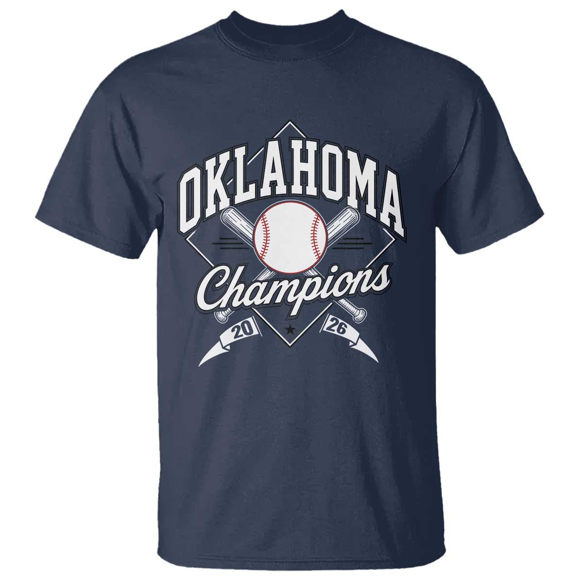 Oklahoma Champions 2026 T Shirt Baseball Pennant Flag Graphic TS11 Navy Print Your Wear