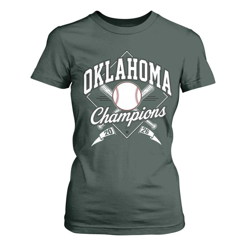 Oklahoma Champions 2026 T Shirt For Women Baseball Pennant Flag Graphic TS11 Dark Forest Green Print Your Wear