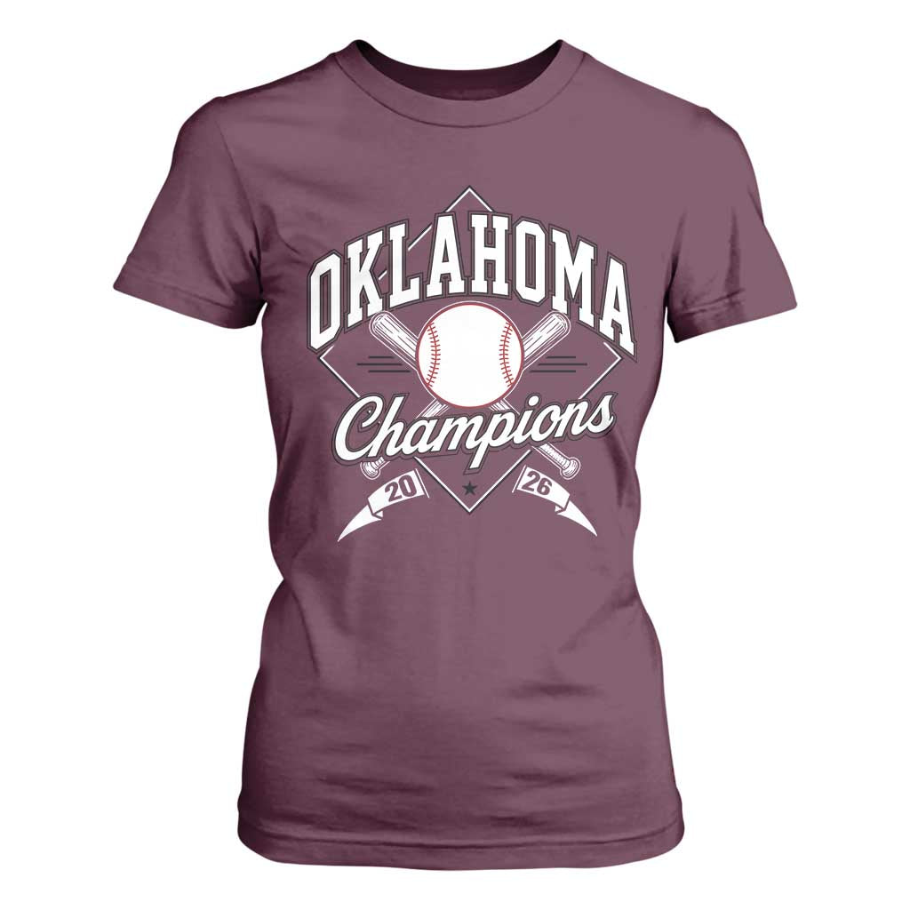 Oklahoma Champions 2026 T Shirt For Women Baseball Pennant Flag Graphic TS11 Maroon Print Your Wear