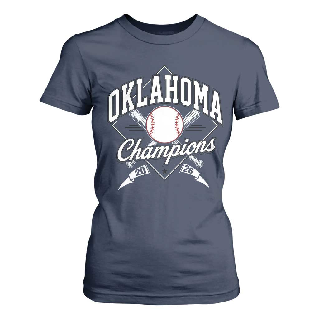 Oklahoma Champions 2026 T Shirt For Women Baseball Pennant Flag Graphic TS11 Navy Print Your Wear