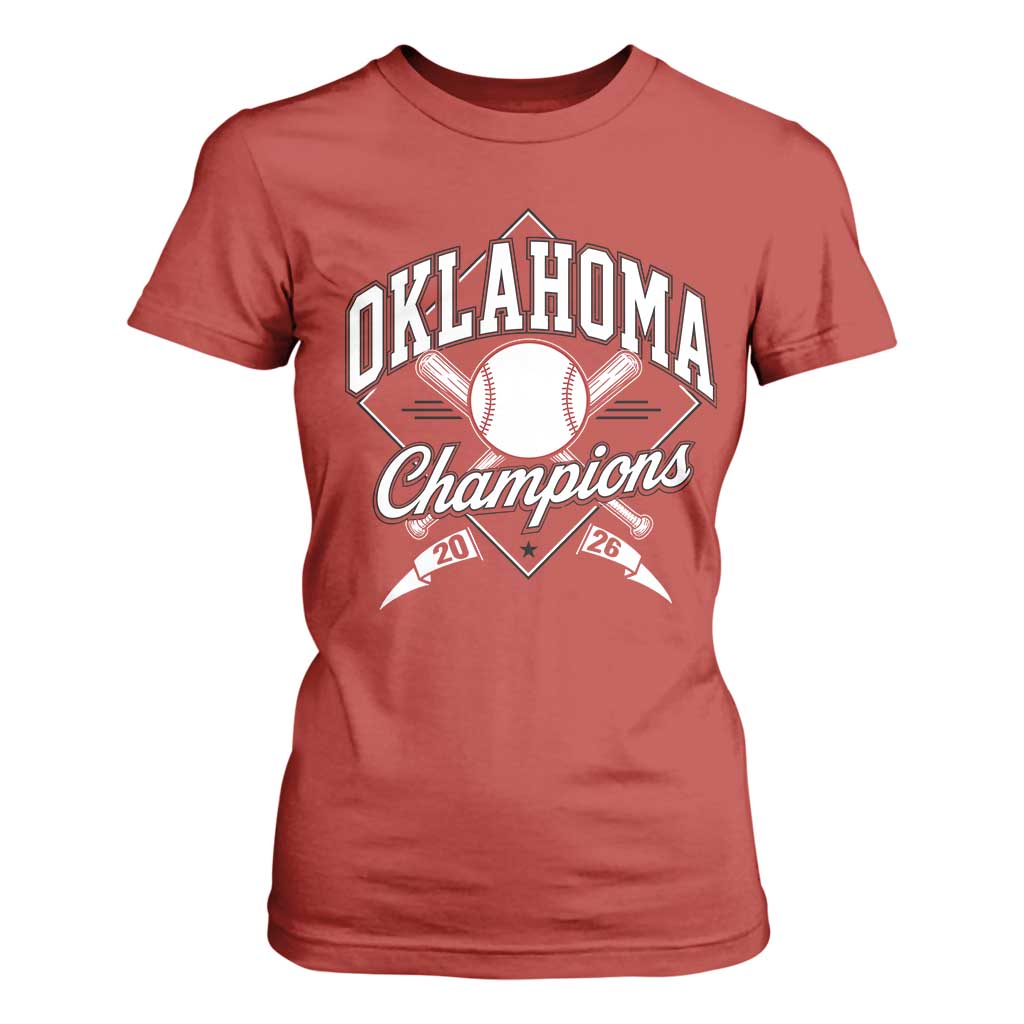 Oklahoma Champions 2026 T Shirt For Women Baseball Pennant Flag Graphic TS11 Red Print Your Wear